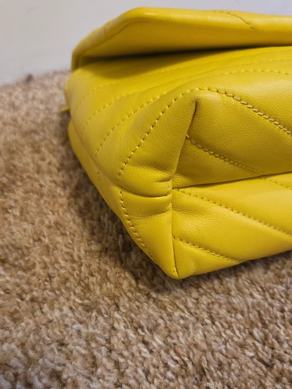 TORY BURCH Kira Chevron Yellow Quilted Napa Leather Crossbody Shoulder Bag